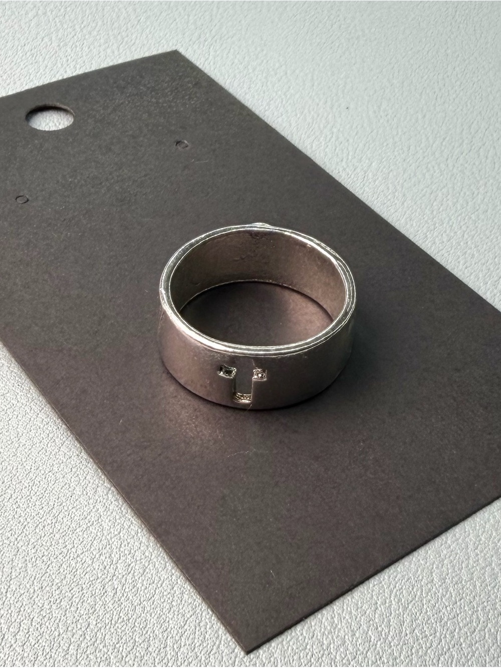 Men's Silver Stainless Steel Wide Band Ring with Cutout Detail